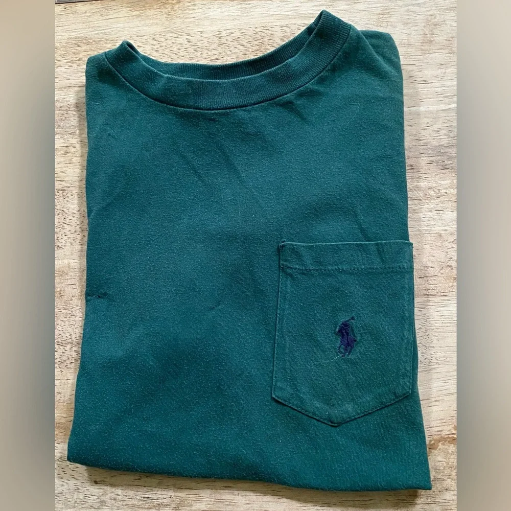 Vintage‎ Polo Ralph Lauren Boys’ Sz 6 Dk Green Cotton Jersey Crewneck Pocket Tee
